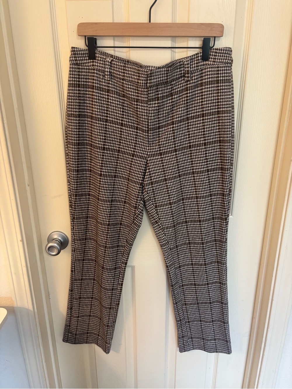Free People Brown Houndstooth Plaid Trouser Pants Size 12
